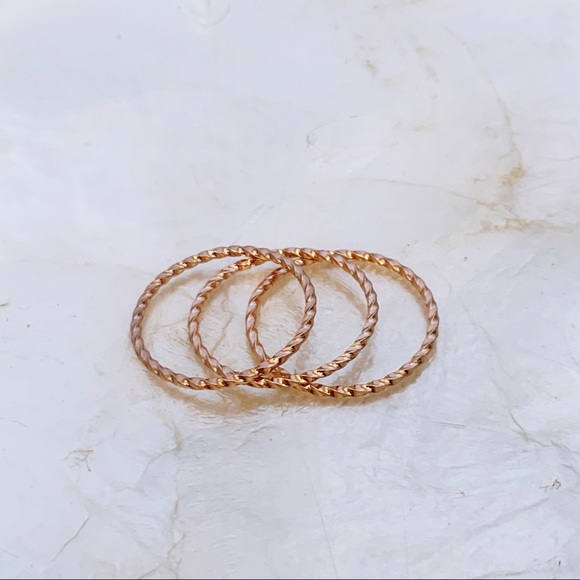 Rose Gold Twist Band Dainty Thin Rings Trio Set - Picture 2 of 7